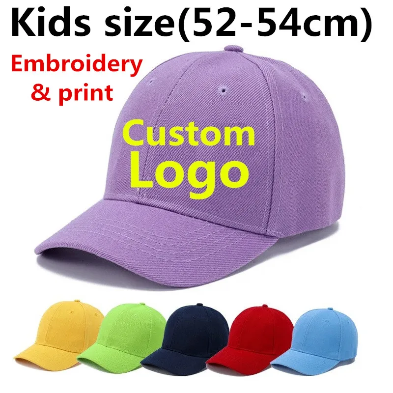 

New custom logo solid sports hat for kids Acrylic trucker hat Outdoo boy and girls Diy logo Baseball cap