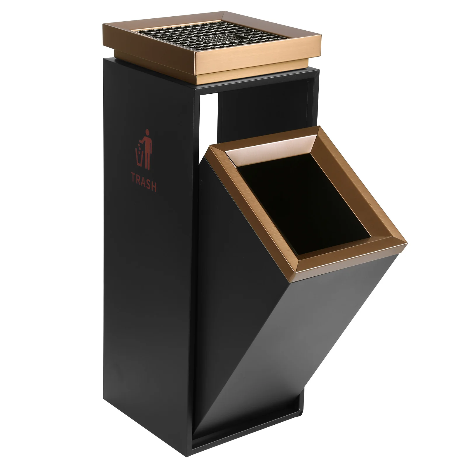 

16L Stainless Steel Trash Bin with Ashtray/Lid with Removable Inner Bucket 29.53x11.02x11.02in for Park Garden Public Spaces