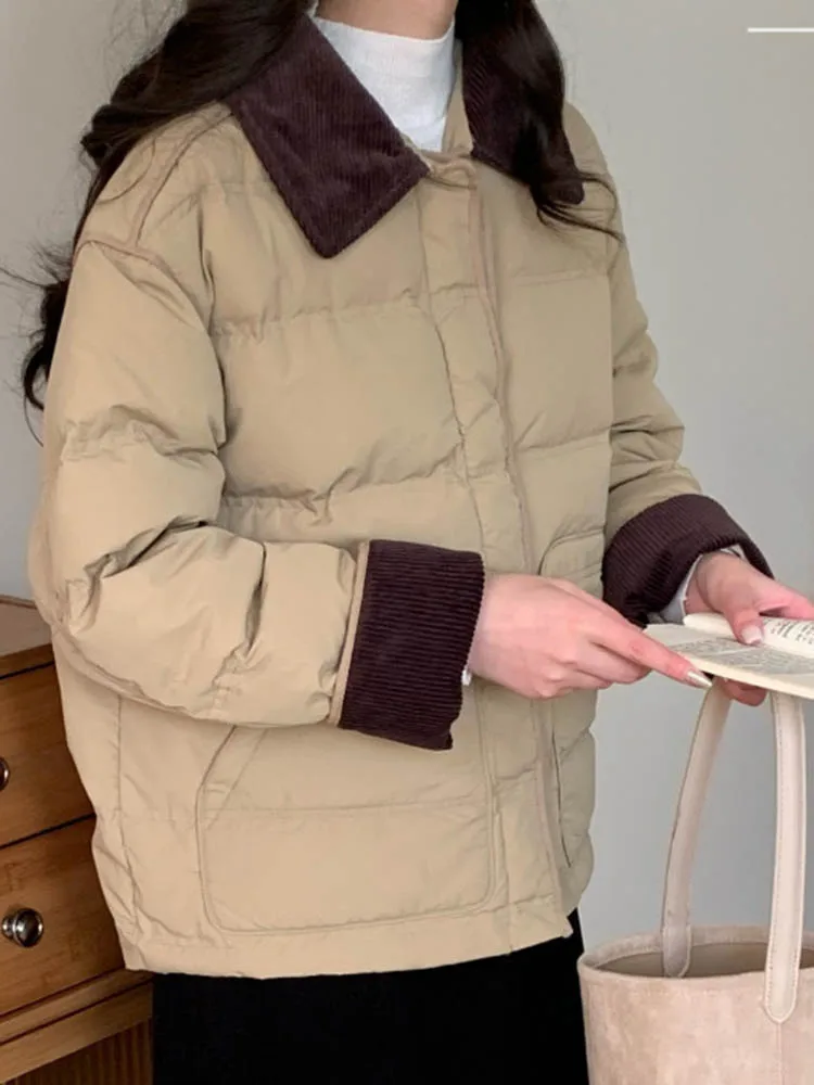 الكورية موضة رشاقته ملابس خارجية المرأة عادية التلبيب الرقبة القطن وسادات مبطنة شتاء دافئ واحدة الصدر فضفاض Chaquetas القمم