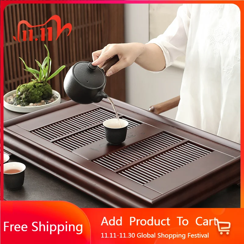 

Rectangle Big Tea Tray Serving Accessories Drainage Chinese Plate Tea Tray Kitchen Living Room Bandeja Madera Home Products