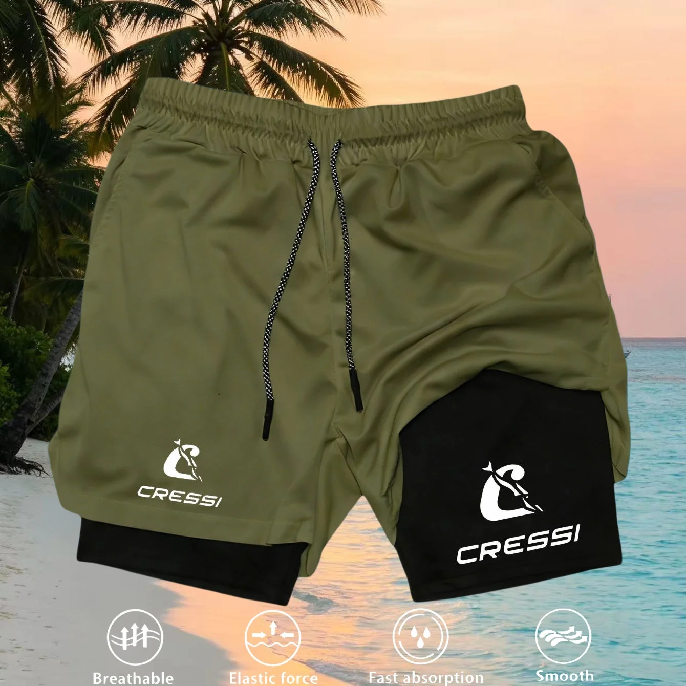 Atmungsaktive, schnelltrocknende 2-in-1-Shorts für Herren, doppellagig, für Fitness, Workout, Laufen, Outdoor, Strand und Sport. – Detail 13