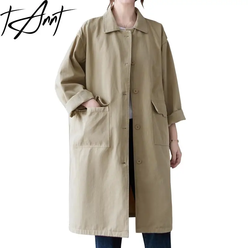 TANNT Women Trench Coat Khaki Black Casual Long Trench Coat Feminino Fashion Loose Windbreaker For Women 2023 New Overcoat Women