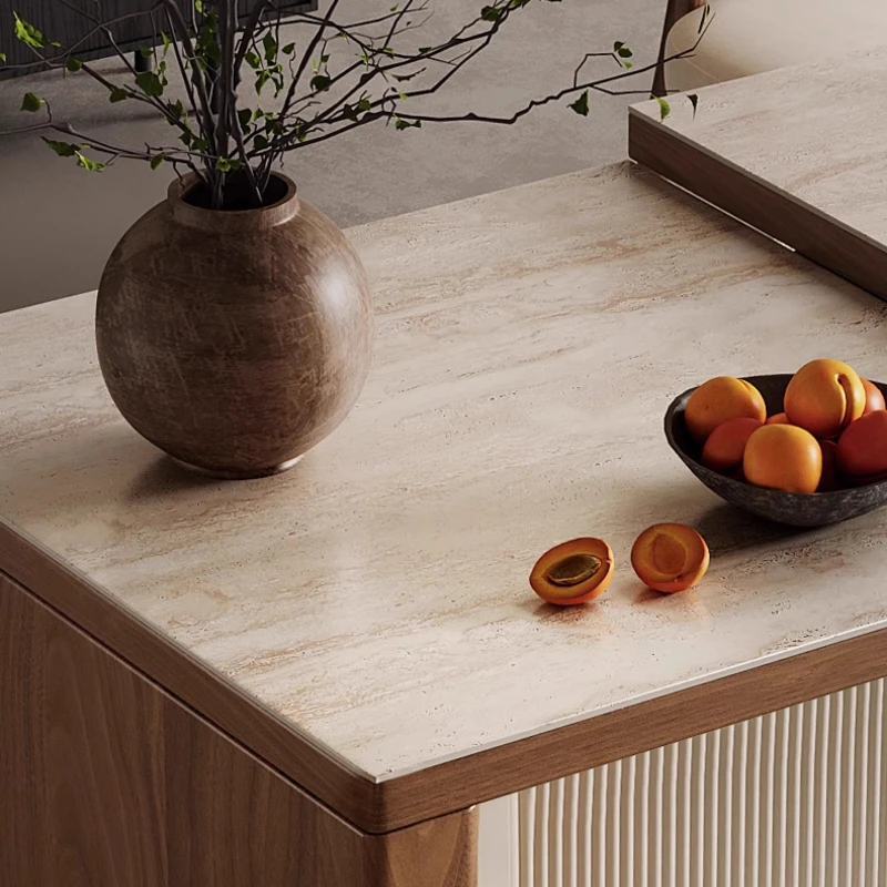 Island Dining Table Integrated French Cream Style Retractable Household Lift Dining Table And Chairs Minimalist Modern Rectangle