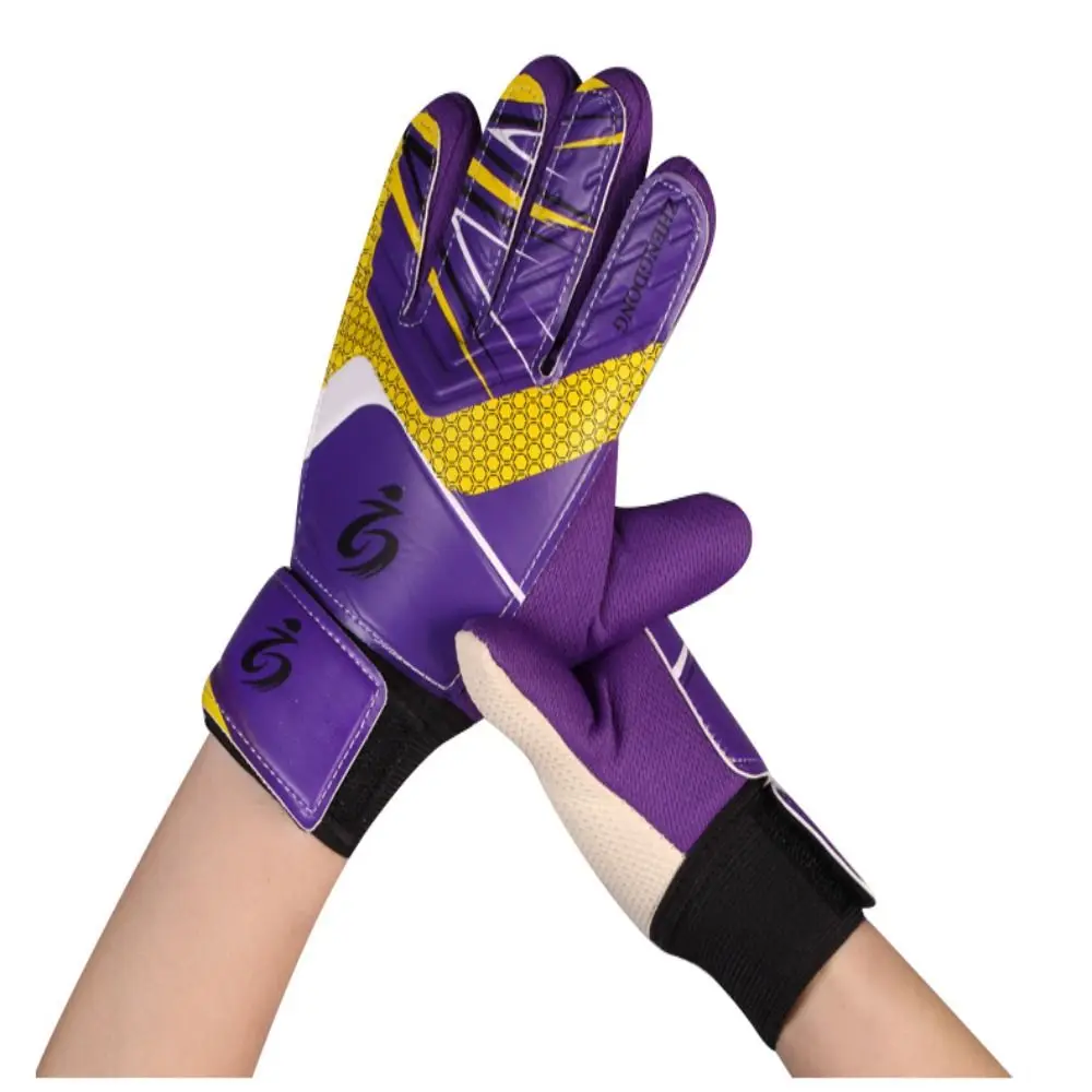 1 pair Double Sided Latex Kids Goalie Gloves Cushioning Finger Protection Goalkeeper Gloves Breathable Soft Play Football