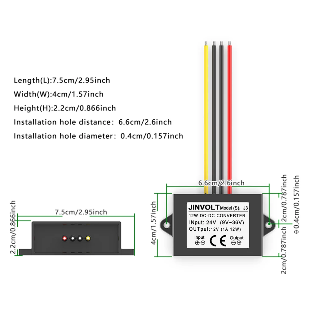 محول وحدة منظم DC-DC من 24 فولت إلى 12 فولت (مدخل 9 فولت ~ 36 فولت، مخرج 1 أمبير/2 أمبير/3 أمبير/4 أمبير)، محول طاقة جهد منظم