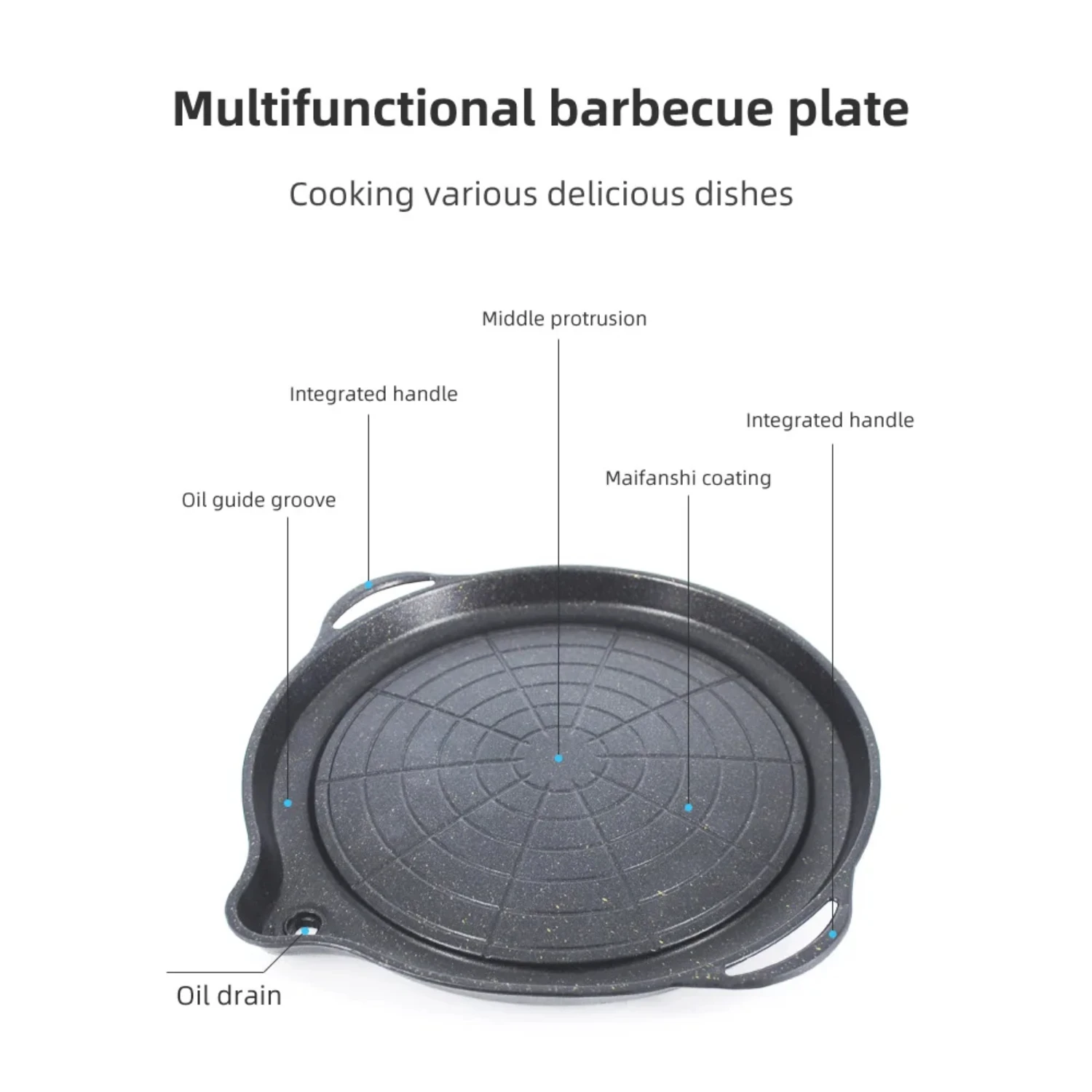 Korean BBQ Grill Pan with Maifan Stone Coated Surface Non-Stick Camping Frying Pan Portable BBQ Grill Plate  Outdoor