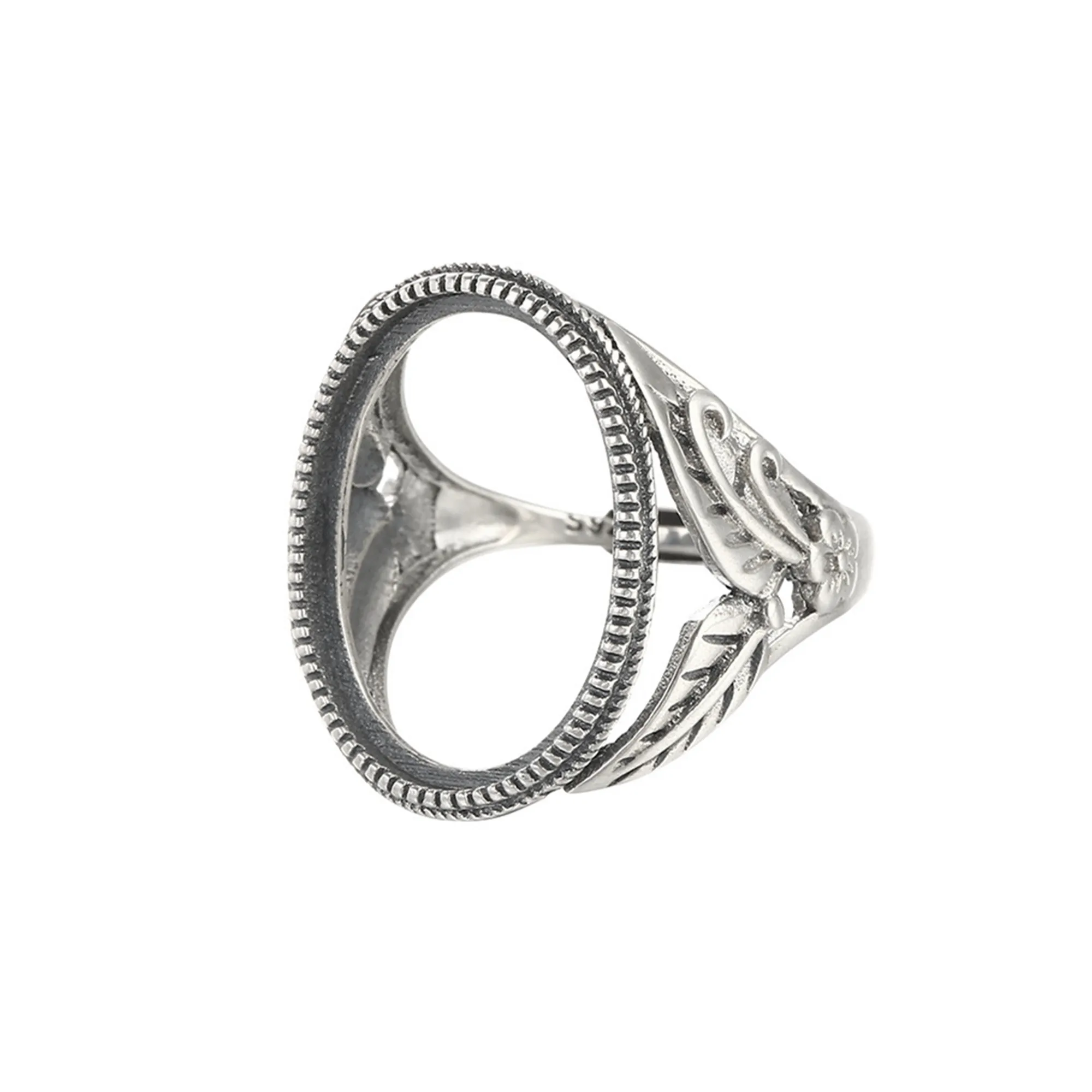 

Ring Blank (16x21mm Oval Blank) Adjustable Thai Sterling Silver Oval Cabochon Ring Setting