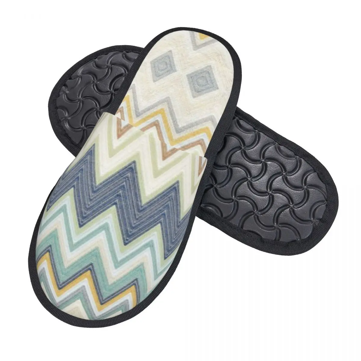 Custom Multicolore Zig Zag Guest Slippers for Hotel Women House Slipper