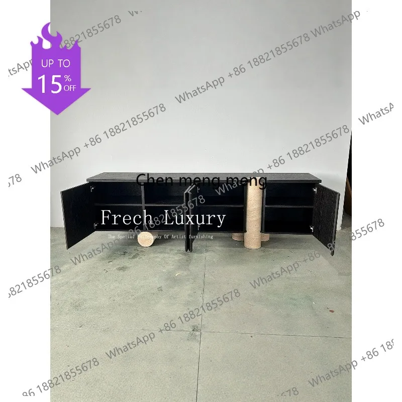 

M02 Italian minimalist natural travertine dining side cabinet designer locker living room solid wood TV cabinet