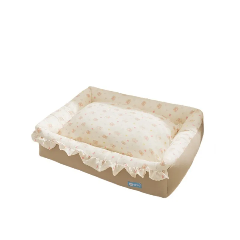 

Cute Print Dog Bed Cat Bed Square Open Nest Plush and Warm Raised Rim Washable Removable Cover Non Slip Bottom for Bichon Poodle
