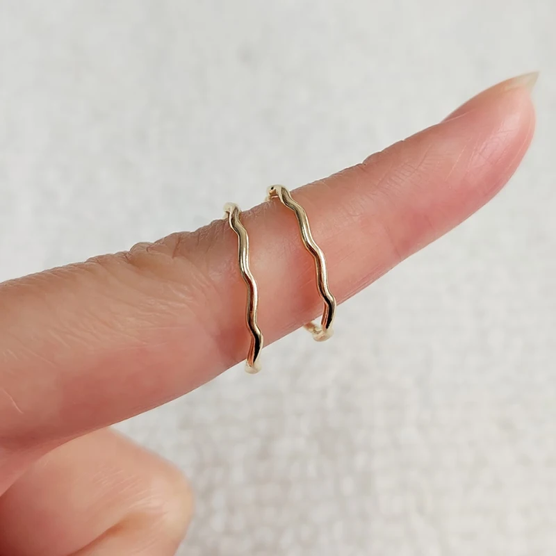 14K Gold Filled Wave Stacking Ring Boho Minimalist Knuckle Ring for Women Gold Jewelry Accessory Anillos Mujer view 5