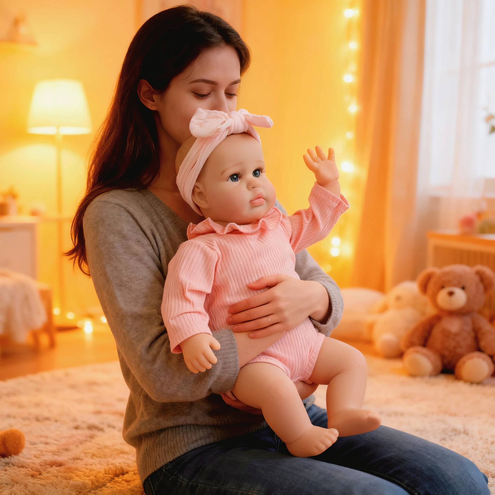 NPK 24 Inch Reborn Baby Doll Ellie Toddler Lifelike Soft Touch 3D Skin Art Doll with Hand Drawn Hair Newborn Simulation Doll