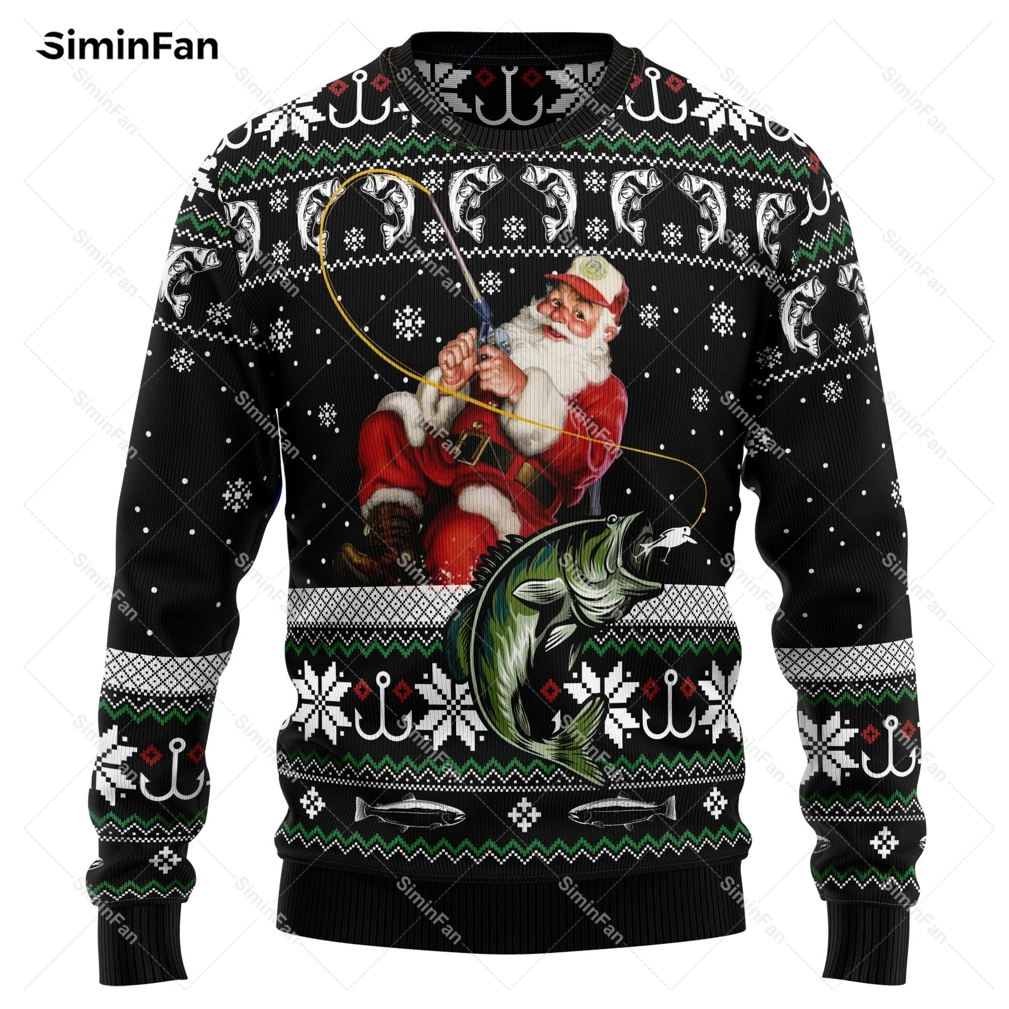 Fishing Merry Fishmas Sweater Christmas 3D Printed Mens Pullover Casual Sweatshirt Couple Long Sleeve Shirts Unisex Female Tops