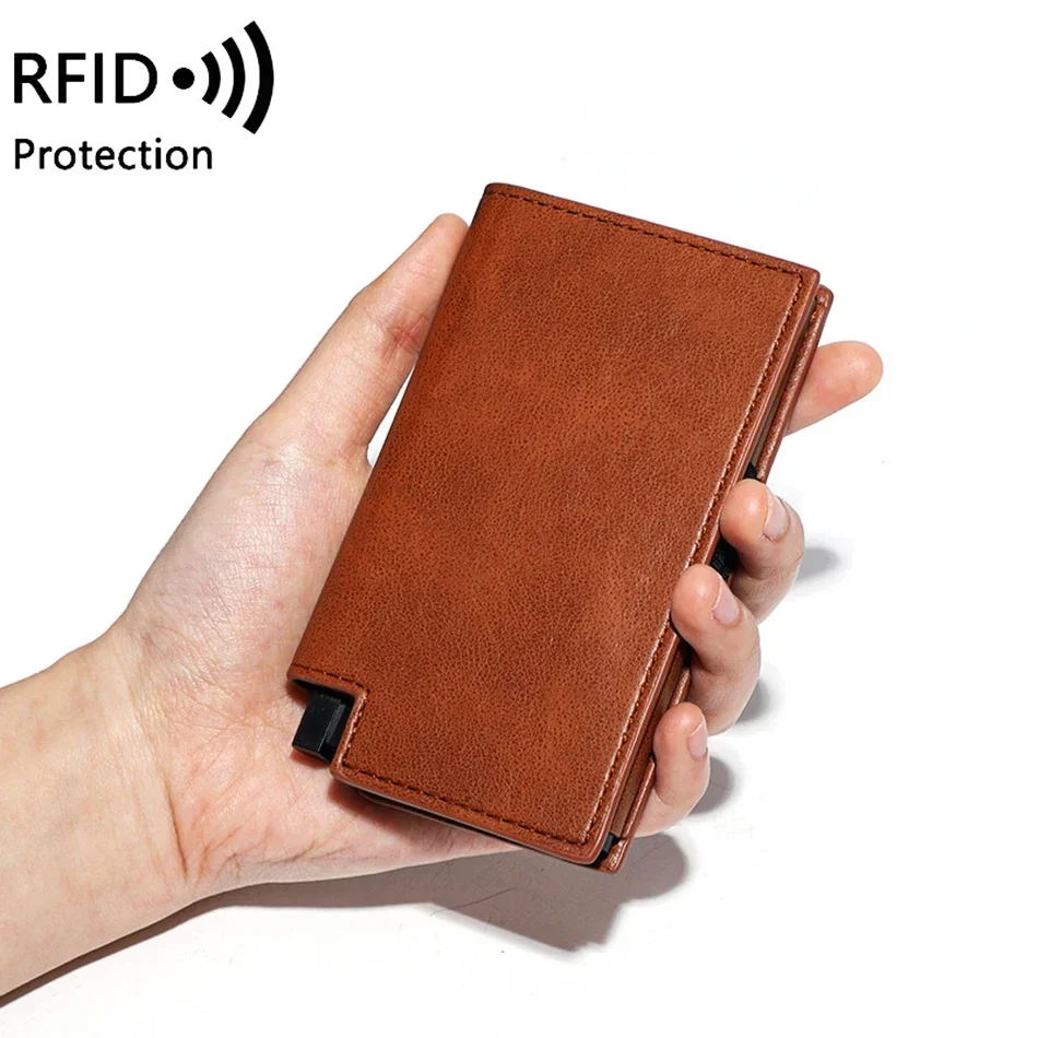 

Luxury Fashion Business Card Holder Carbon Fiber Card Holder Pu Leather Pop Up Card Clips Money Bag Wallets Utiles De Escritorio