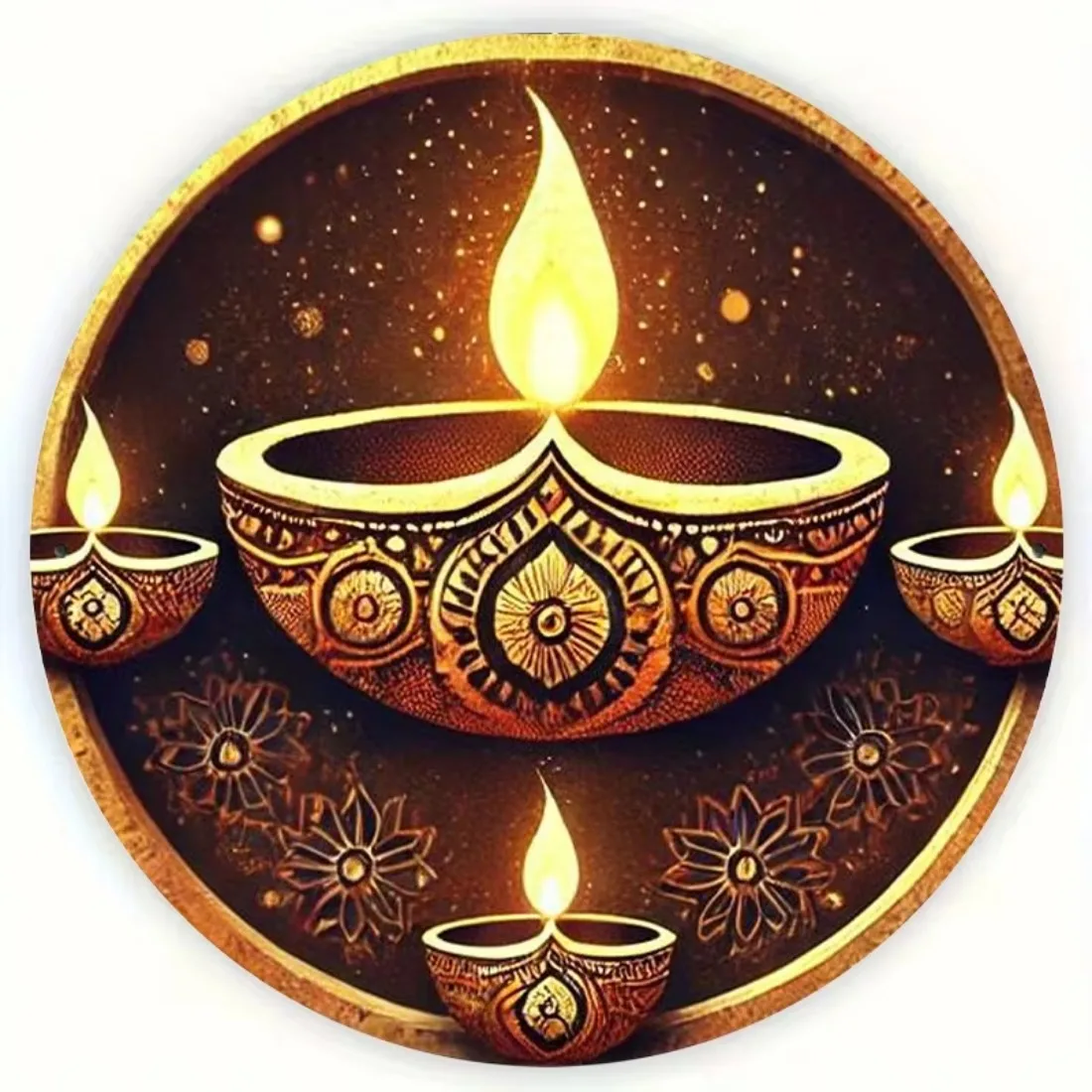 CIFBUY Retro Diwali Lantern Round Aluminum Tin Sign, Wall Hanging Decor for Porch, Window & Home, Ideal Diwali Holiday Gift