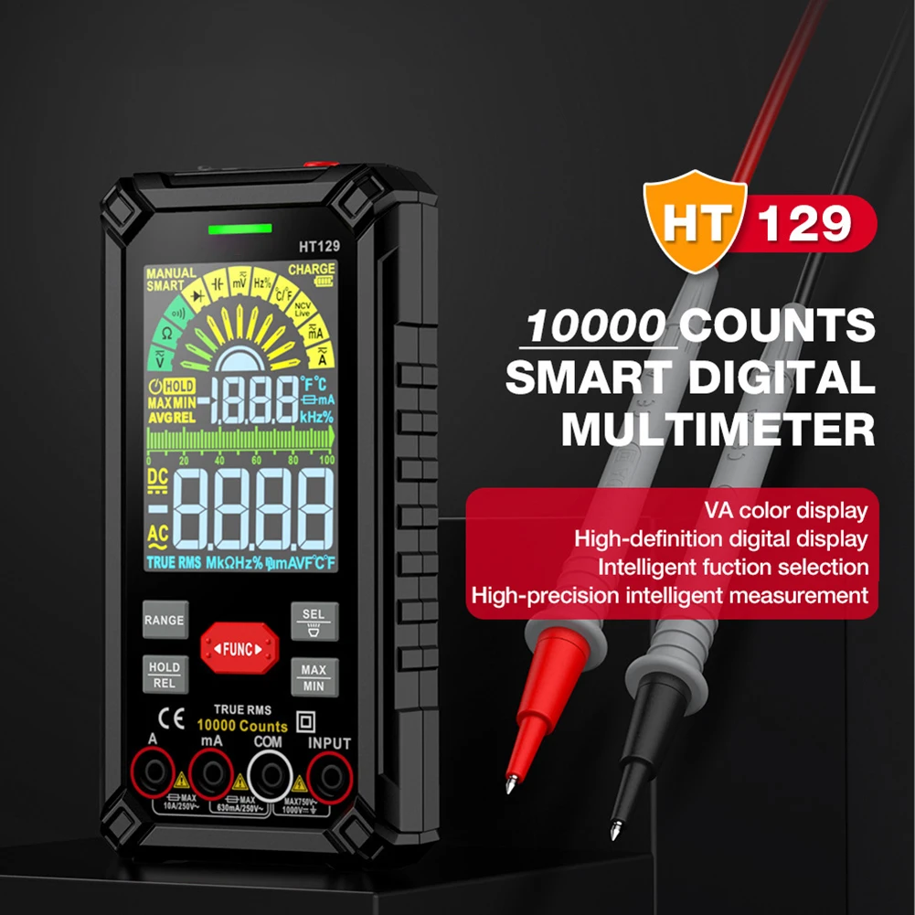 

HT129 цифровой мультиметр с автоматическим диапазоном True RMS AC/DC NCV тестер напряжения 10000count для измерения тестов аксессуар в наличии