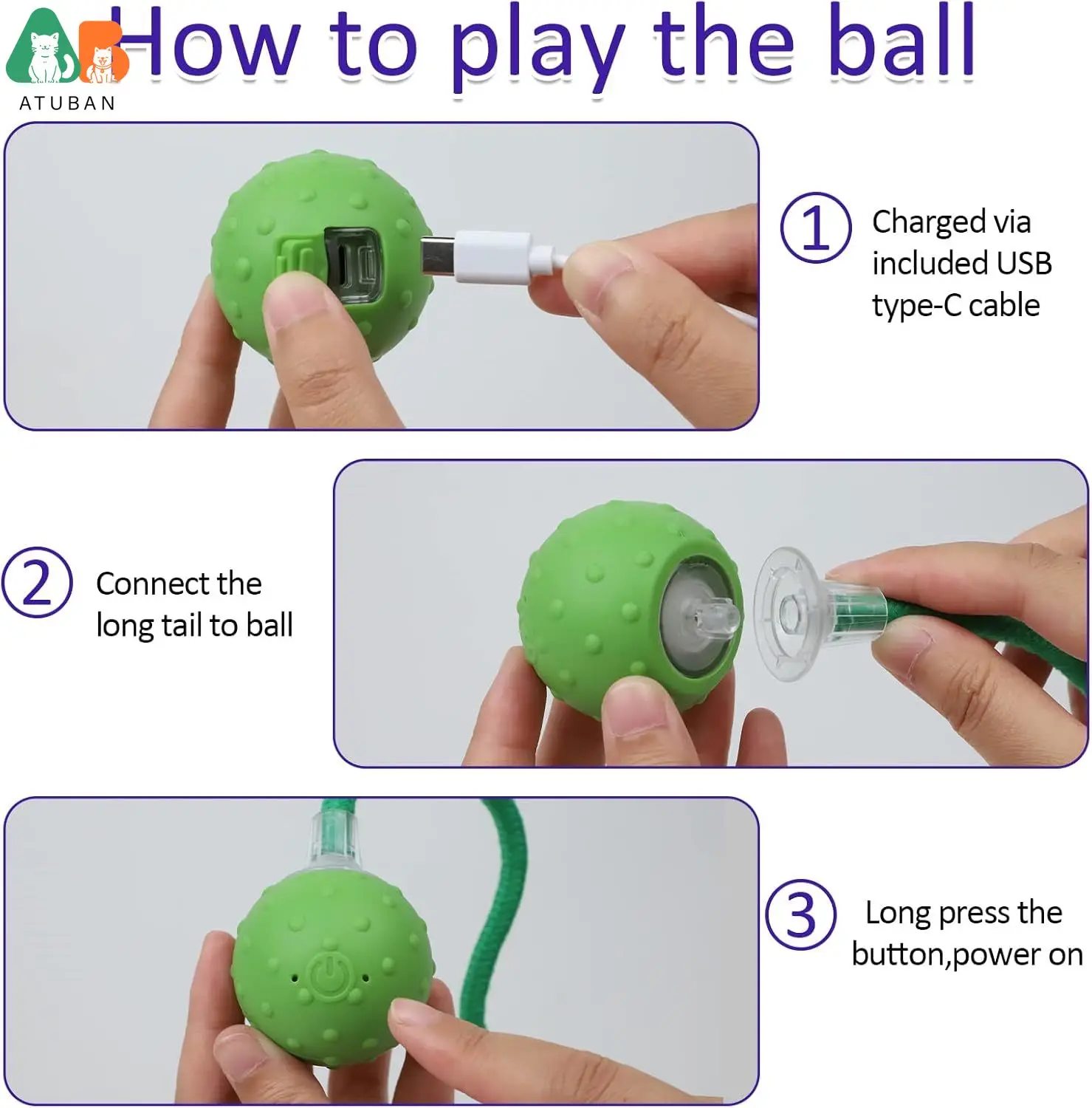 Interactive Cat Toys Ball, Motion Activate Electric Cat Toy, Automatic Pet Exercise Toys, Simulate Bird Calls, USB Rechargeable