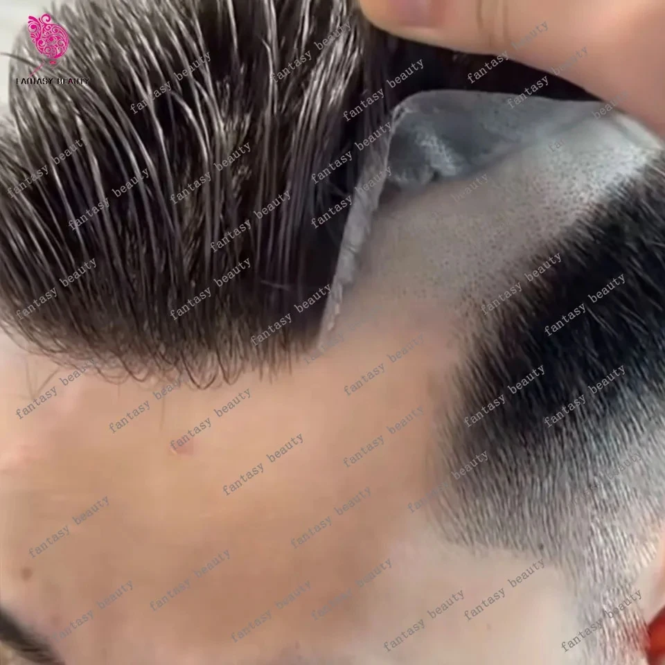 

Прозрачная ультратонкая основа из ПУ с 80% плотностью, 0,02 мм, супернатуральная линия роста волос, 540 # Серый мужской парик-накладка V-loop, незаметный для окружающих