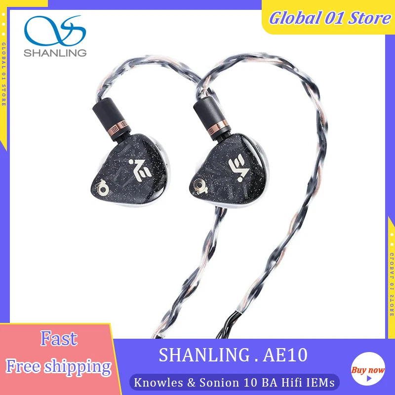 

SHANLING AE10 10BA IEMs Высококачественные наушники-вкладыши Hi-Fi Balanceo Сбалансированная арматура 0,78 мм 2-контактный 4,4 мм Проводная кабельная гарнитура