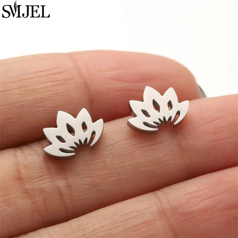 Vintage Fashion Lotus Flower Brincos Retro Pequenos Brincos Studs para Mulheres Meninas Único Budismo Aço Inoxidável Jóias Orelha 2023