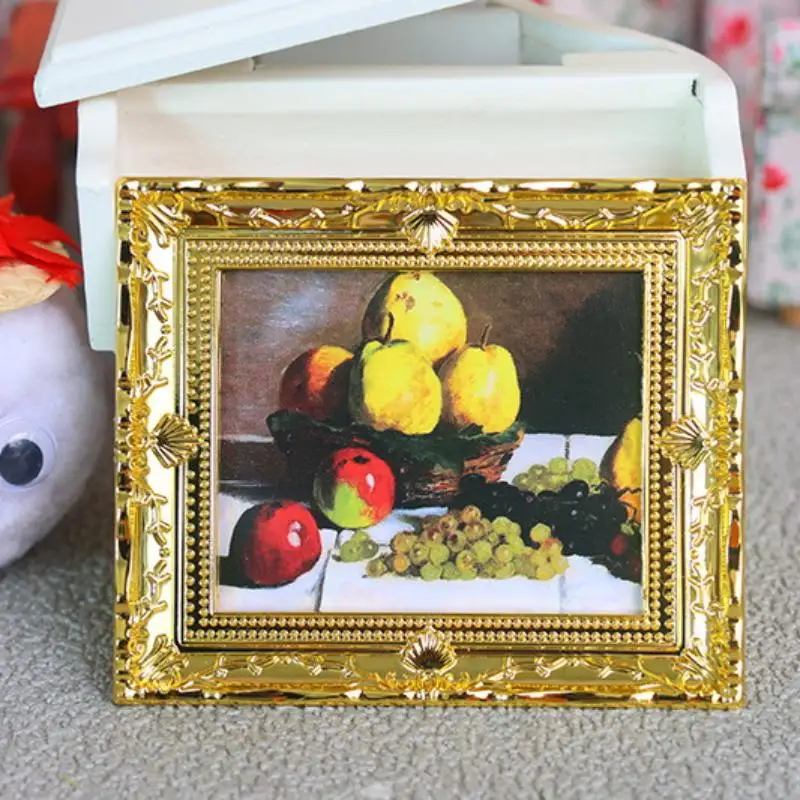 1Pcs Doll House Wall Mural Ornaments 1:12 Scale Dollhouse Oil Painting Vintage Character Landscape Picture Mini Photo Frame