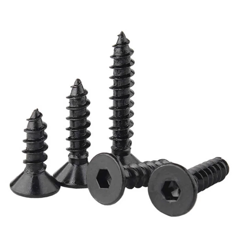 M3 M3.5 M4 M5 M6 Black Grade 8 Carbon Steel Hexagon Socket Hex Flat Countersunk Head Self Tapping Screw 5/10/20/30/50/100pcs