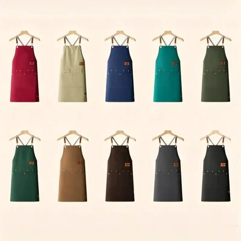 Waterproof Oil Proof Kitchen Apron Large Pockets For Men Women Coffee Bar Restaurant Waiter Uniform