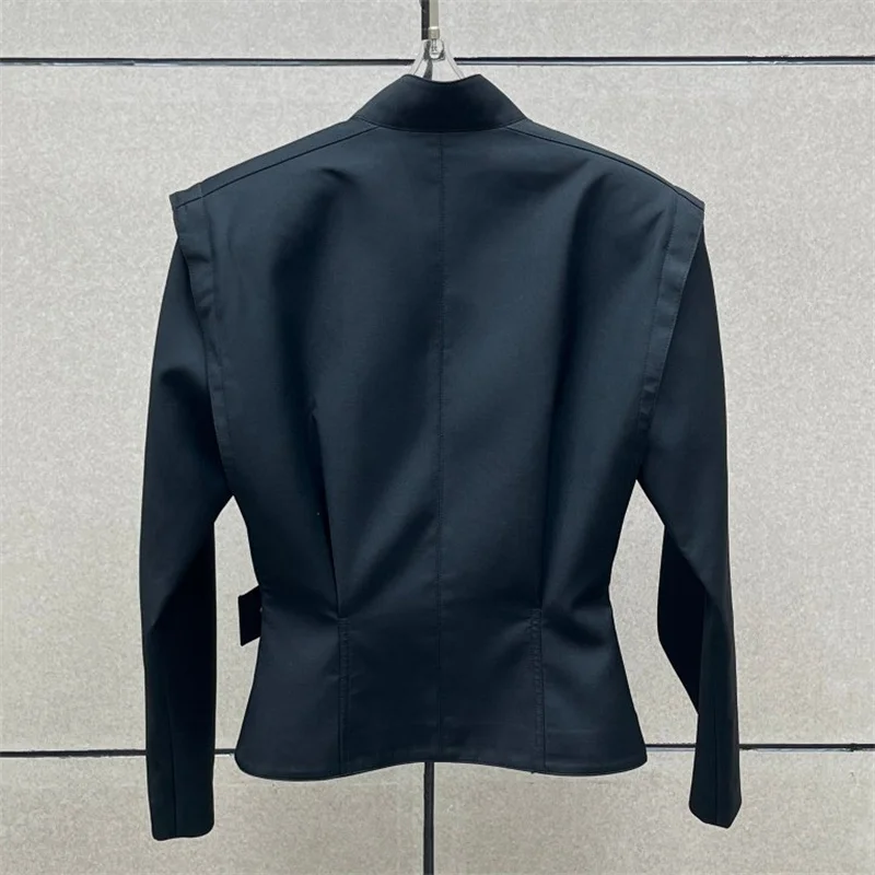 Women's jacket New asymmetrical stand up collar long sleeved top for winter 2025 waist cinching slim fit women's coat outerwears