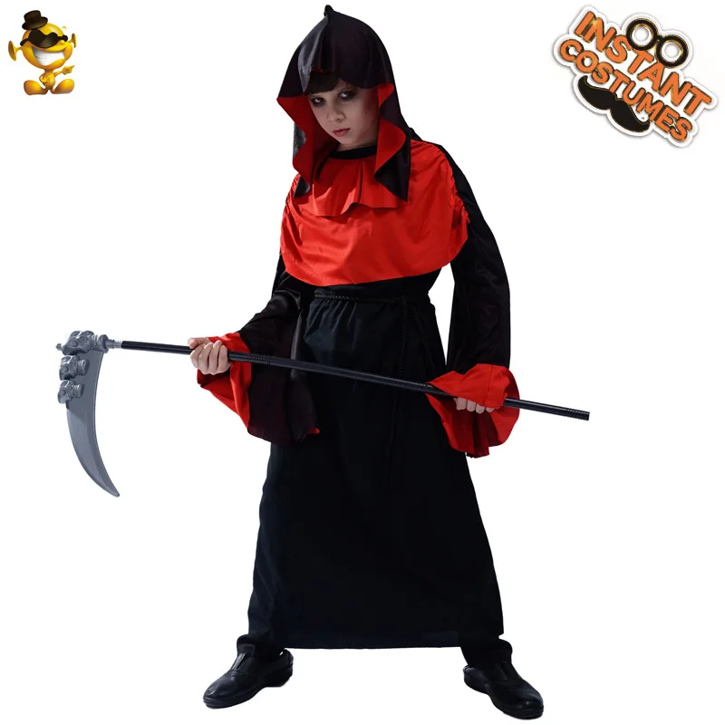 New Style Little Boy Scary Ghost Costume Hooded Robe Belt 2pcs Cosplay Costume Halloween Stage Costume Performance Props