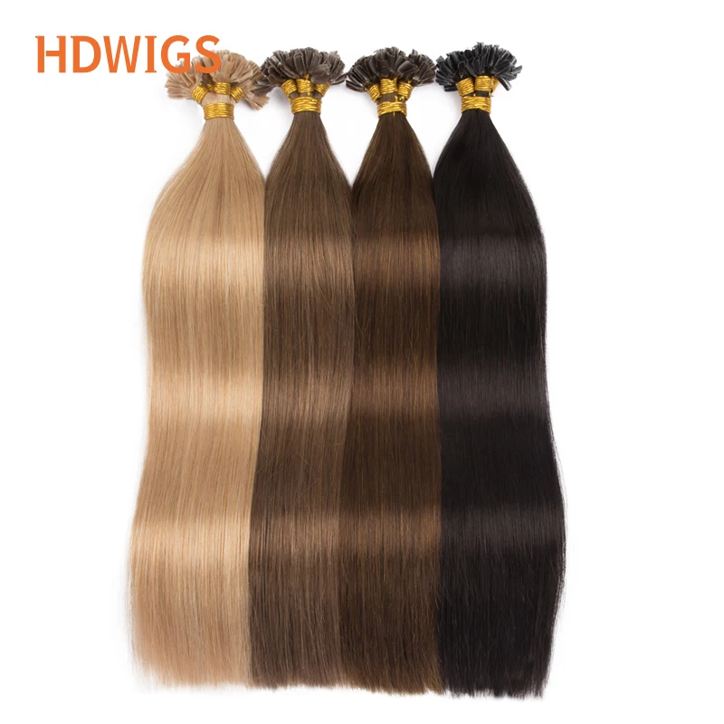 

U Nail Tip Hair Extension Straight Human Fusion Hair Brazilian 100% Human Hair Extension for Women 0.8g/pc 50pcs Keratin Capsule