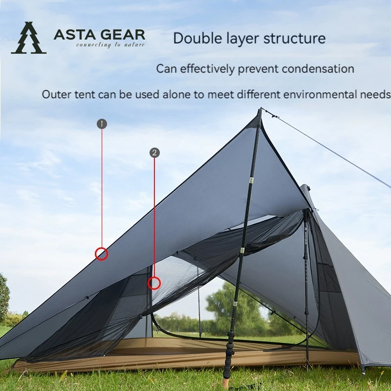 ASTA GEAR Yun Chuan double-sided silicon-coated double A pyramid 15D nylon rodless camping hiking outdoor ultralight tent