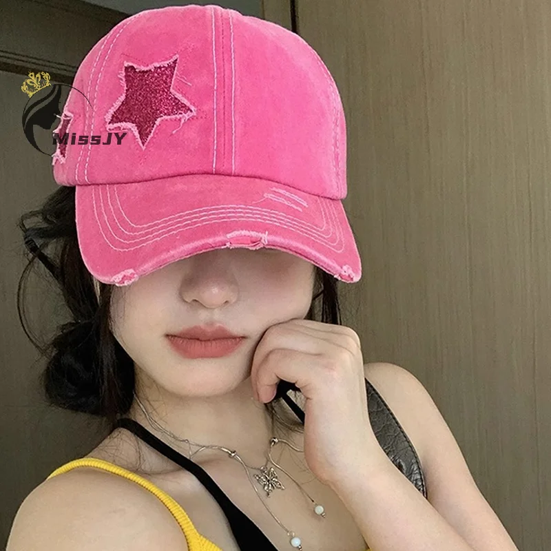 

High Ponytail Baseball Cap For Women Snapback Hat Bone Hip Hop Adjustable Distressed Star Dad Hats Casquettes Female