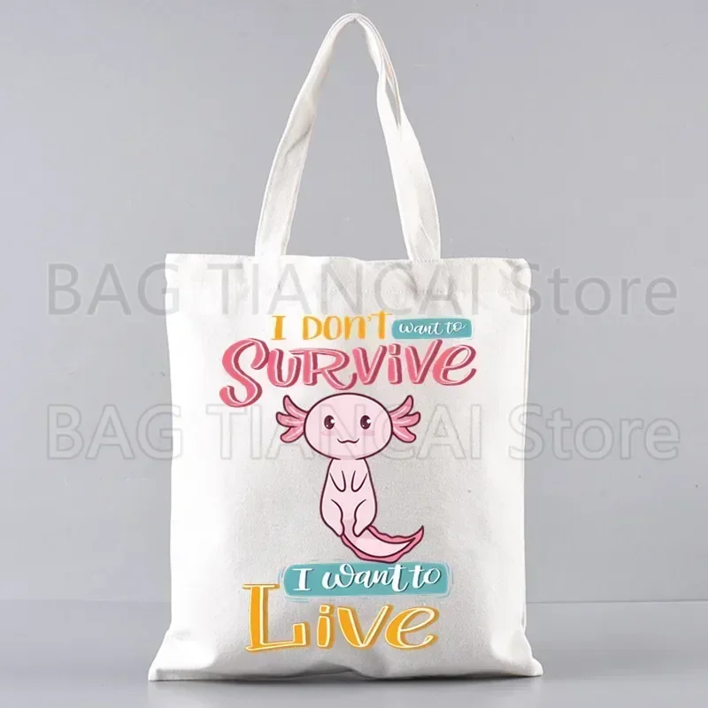 Anatomy of The Mexican Axolotl Graphic Cartoon Printed Canvas Shoulder Bag Female Harajuku Funny Large-capacity Eco Environmenta
