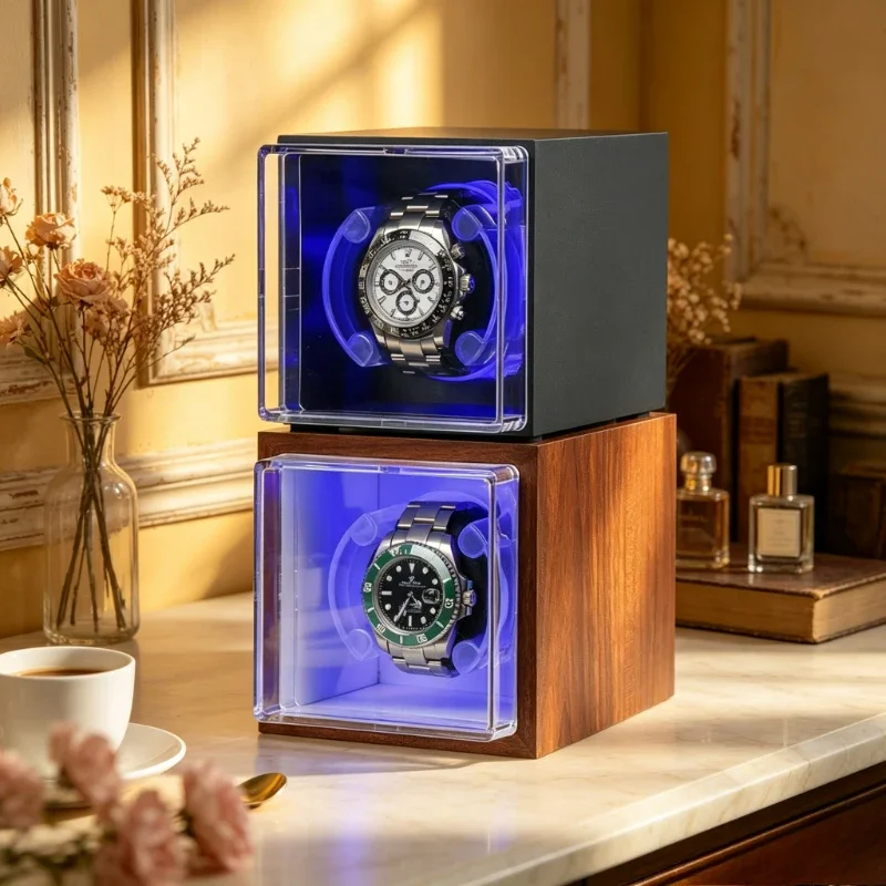 High Gloss Automatic Watch Winder Silent Rotating Display Case Anti Magnetic Storage Organizer for Mechanical Watches Men 시계 와인더