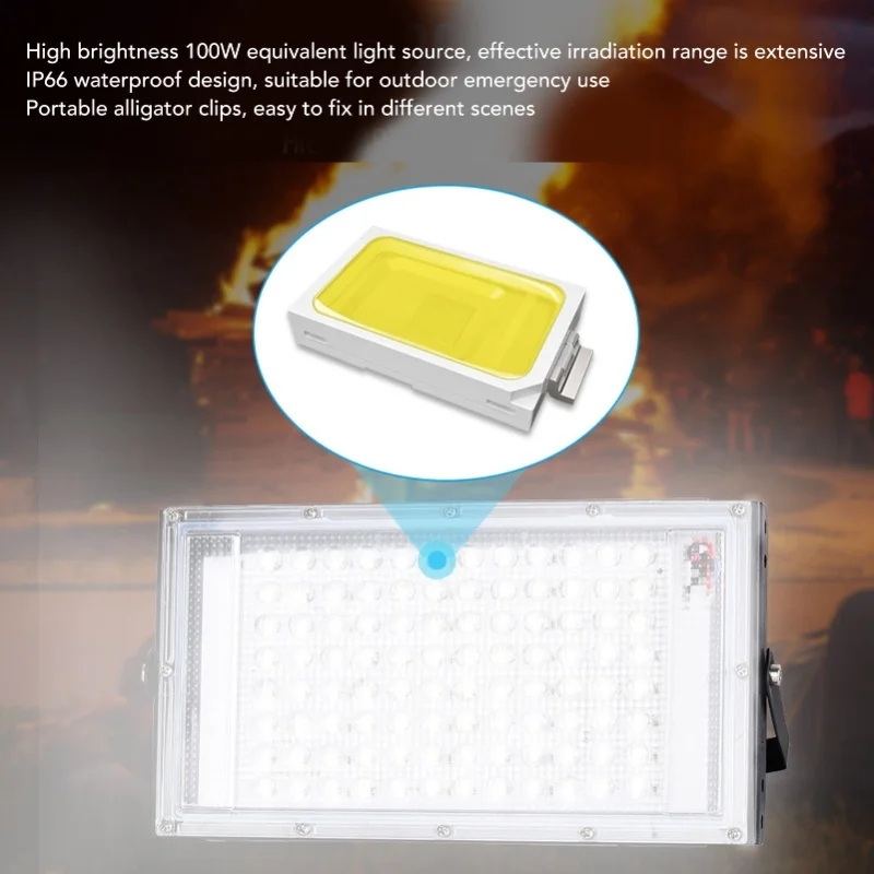 100 واط كشاف ضوء مجلس IP66 مقاوم للماء في الهواء الطلق LED كشاف ضوء مع بطارية التمساح كليب للطوارئ في الهواء الطلق DC12V #4
