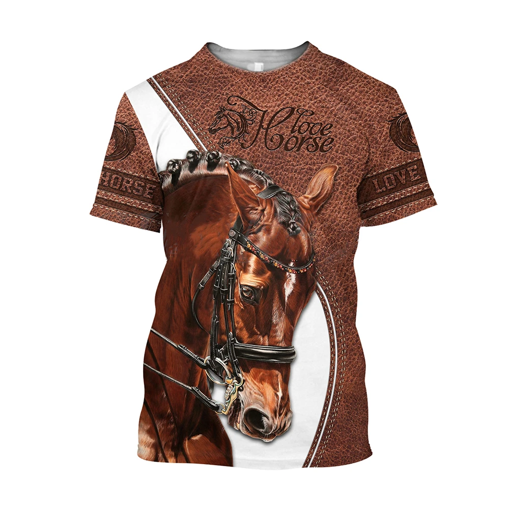 Camiseta con estampado de caballo en 3D para mujer, camisa de moda Unisex, Camiseta holgada grande con cuello redondo, camiseta informal de manga