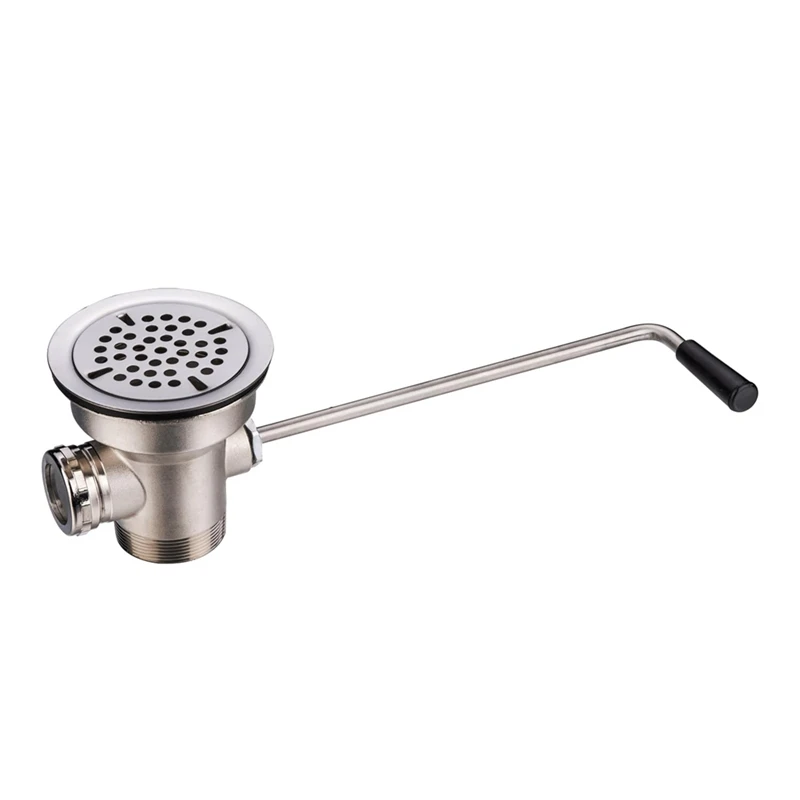 3-1/2Inch Commercial Sink Drain With Twist Lever Handle, Waste Drain Valve With Overflow Inlet For 2/3 Compartment Sink