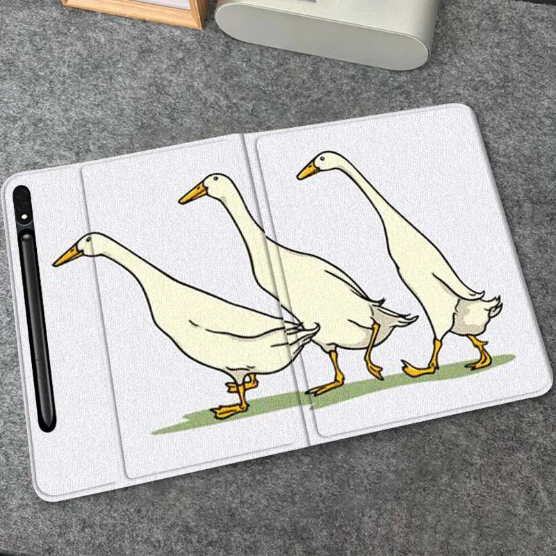 

Cute White Duck Walking For Samsung Galaxy Tab S10 S9 S8 S7 FE Lite Soft Flexible Support Tablet Case Gift