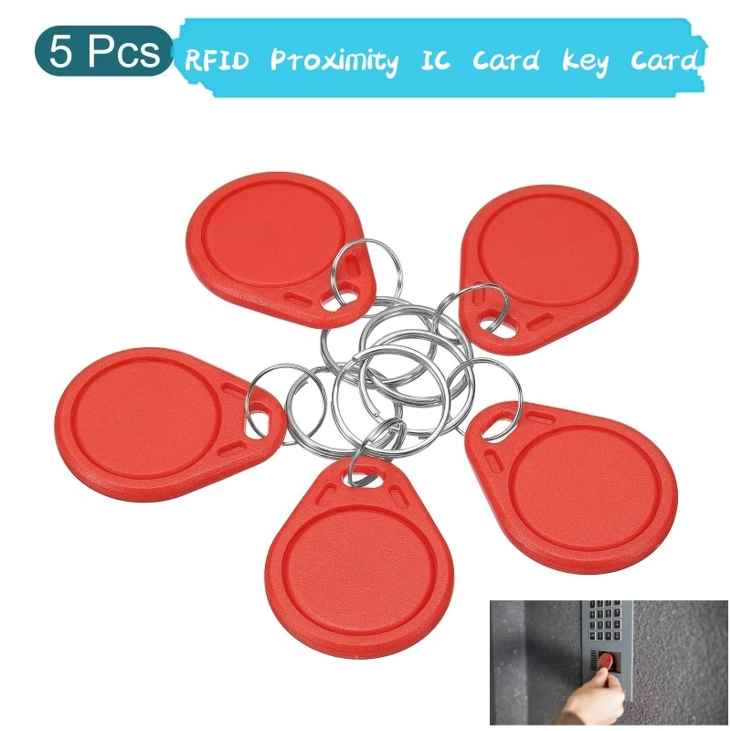 5X RFID 13.56Mhz Proximity TK4100 EM4305 Keyfobs Uid Changeable Memory 1K  Keychain Ring Rewritable For Access Control RED