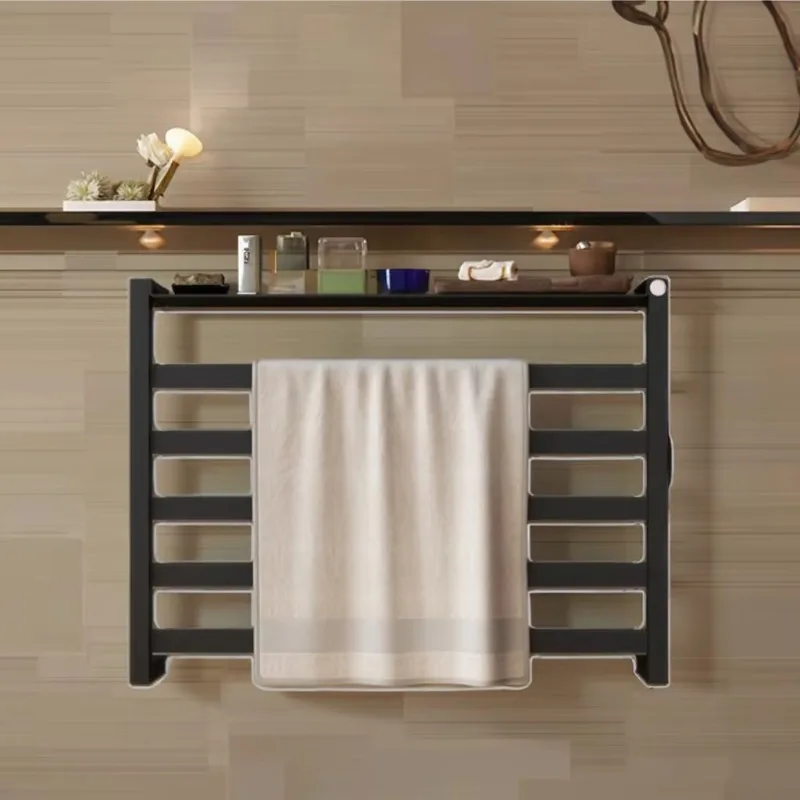 Smart Black Bathroom Electric Heated Towel Rack Thermal Radiator Cloth Screen Dryer Feature Heater for Bath Heated Towel