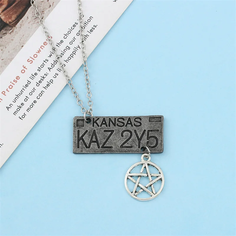 TV SPN Supernatural Dean Cosplay Necklace License Plate Pendant Punk Choker Jewelry Unisex Accessories Fashion Vintage Props view 4