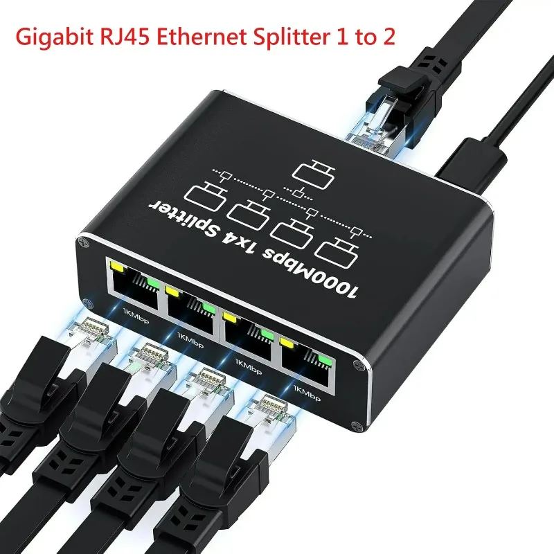 1000Mbps RJ45 Splitter 1 to 4 Ethernet Adapter Network Splitter Cable Extender Gigabit LAN Connector for PC Laptop TV Router