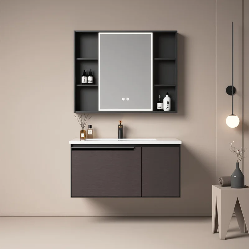 Picture 4: HYS large size thickened bathroom cabinet with stainless steel door panel combination set washbasin left basin