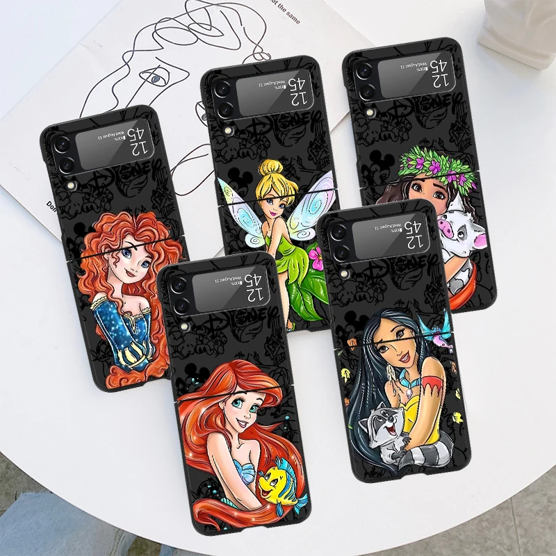 Disney Princess Funny Case for Samsung Galaxy Z Flip 6 4 3 5 5G Flip Capa 6.7 Inches Black Hard PC ZFlip 4 Phone Cover