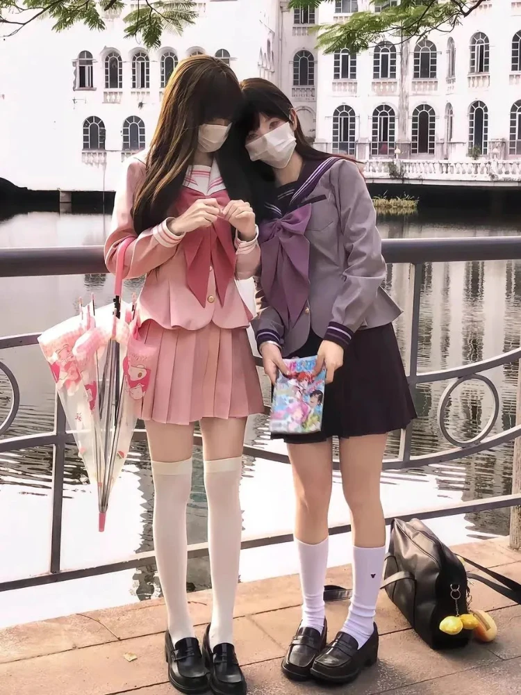 

Милые лоскутные топы с матросским воротником и бантом, облегающие топы для женщин + Y2k E-girls, плиссированные юбки трапециевидной формы с высокой талией, новинка 2023 года, комплекты из двух предметов