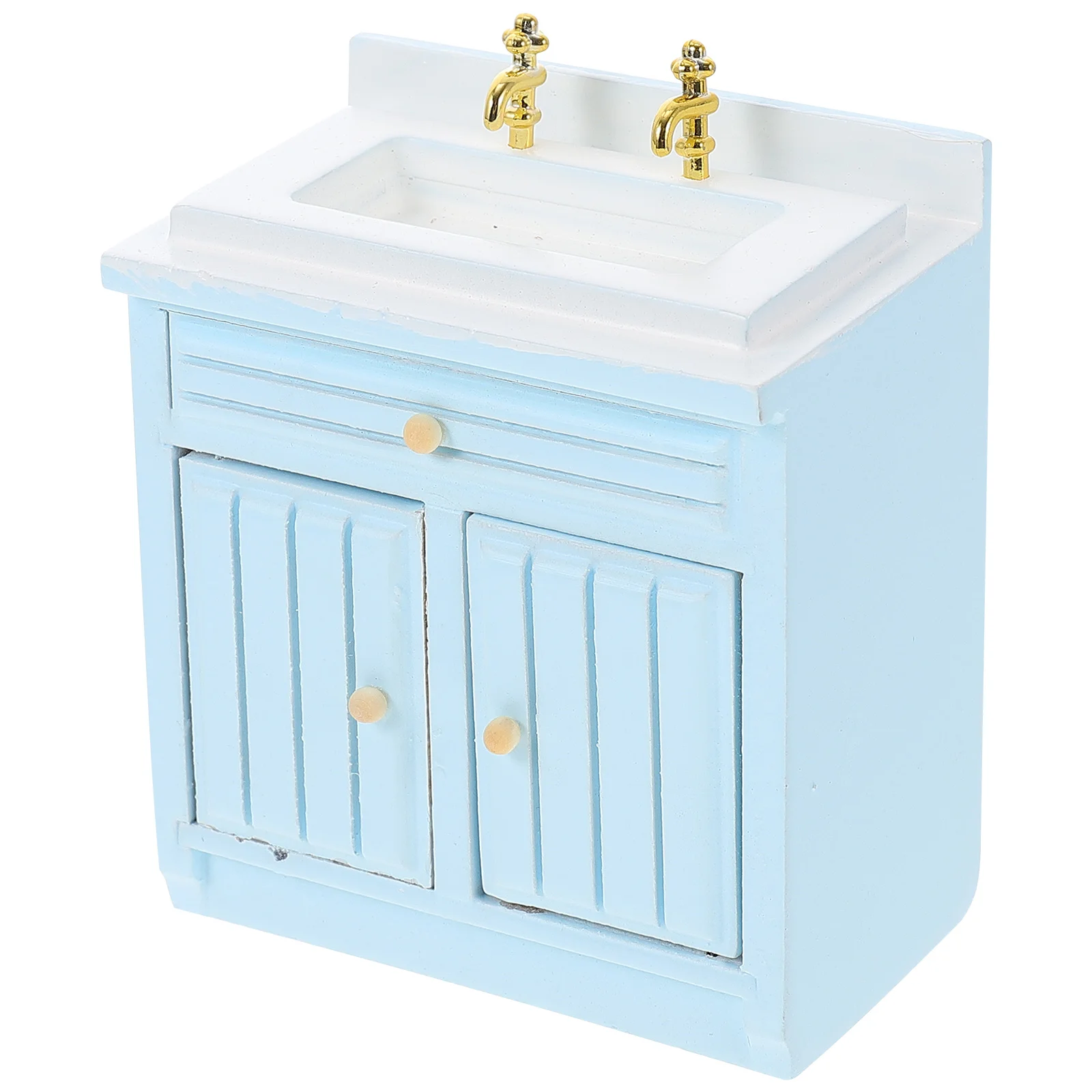 Furniture Sink Counter Model Mini Wood Decor Miniature Micro Scene Adornment House Ornament Blue Wooden