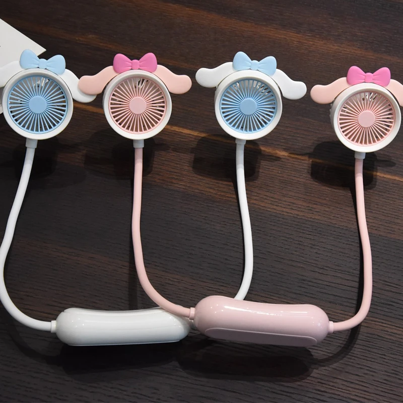 Cute Bow Wearable Neck Fan Rechargeable Hands Free Mini Fan Flexible Hose Silent Portable For Outdoor Travel
