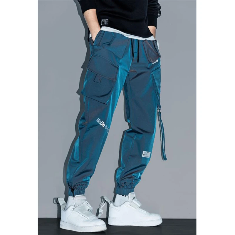 Thin Streetwear Casual Pants Men Ribbons Harem Jogging Pants Male Slim Fit Spring Cargo Pants Multi-Pockets Women Trouser K12