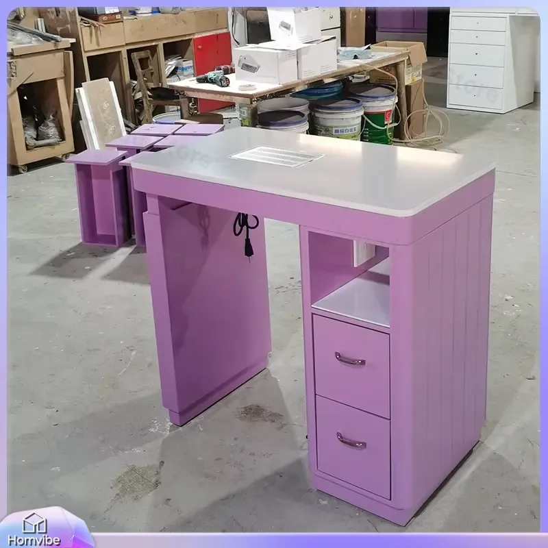 Professional Nail Table for Salon Modern Manicure Table with White Stone Top Wooden Frame Dust Collector Nail Desk Nail Art