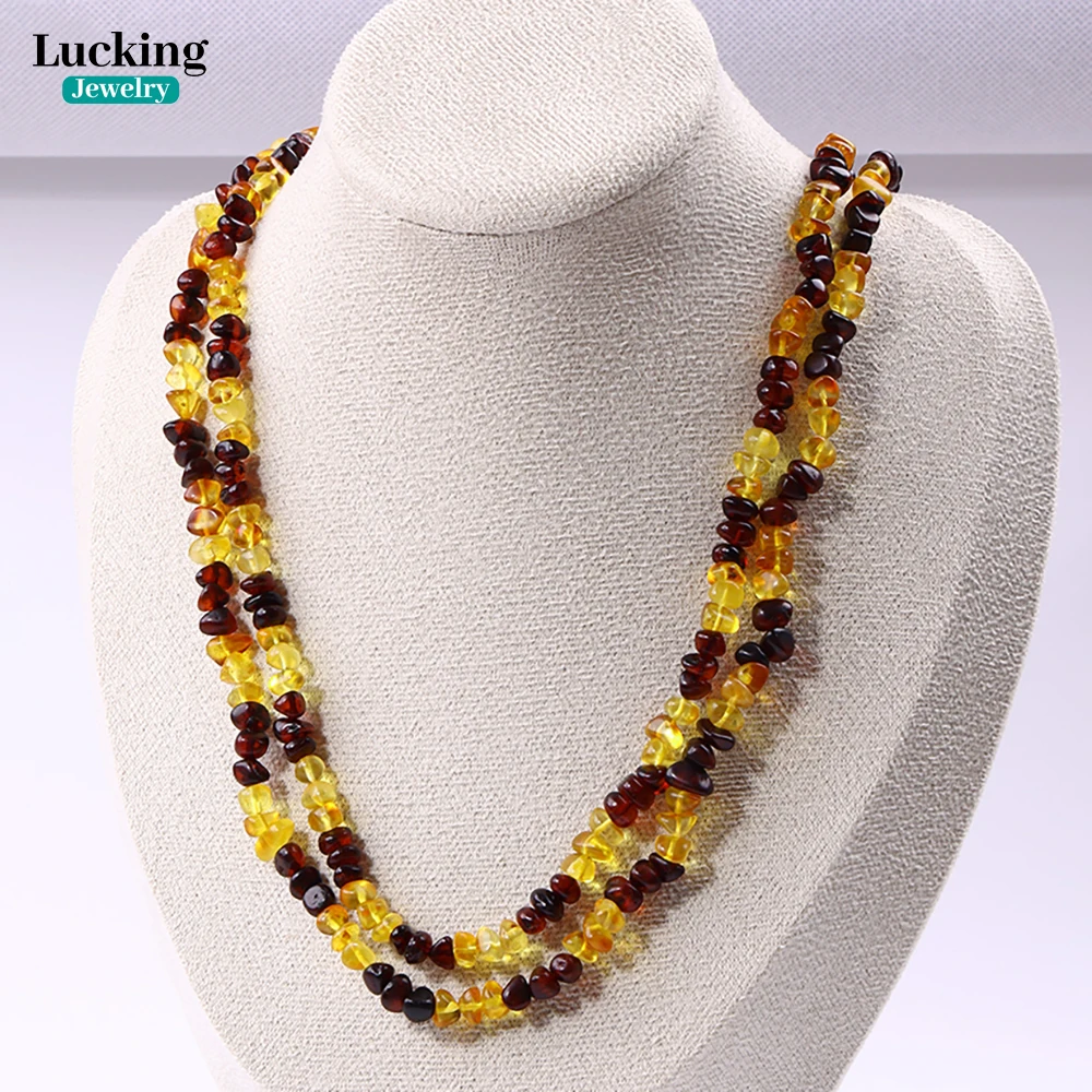 

Authentic Baltic Amber Necklace 50-60cm - Mixed Color Amber Chip Beads for Jewelry Making